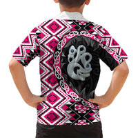 Pink Taniko Motif Aotearoa Manaia and Silver Fern Family Matching Summer Maxi Dress and Hawaiian Shirt LT03 - Polynesian Pride