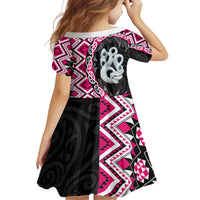Pink Taniko Motif Aotearoa Manaia and Silver Fern Family Matching Tank Maxi Dress and Hawaiian Shirt LT03 - Polynesian Pride