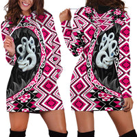 Pink Taniko Motif Aotearoa Manaia and Silver Fern Hoodie Dress LT03 - Polynesian Pride