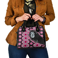 Pink Taniko Motif Aotearoa Manaia and Silver Fern Shoulder Handbag LT03 - Polynesian Pride
