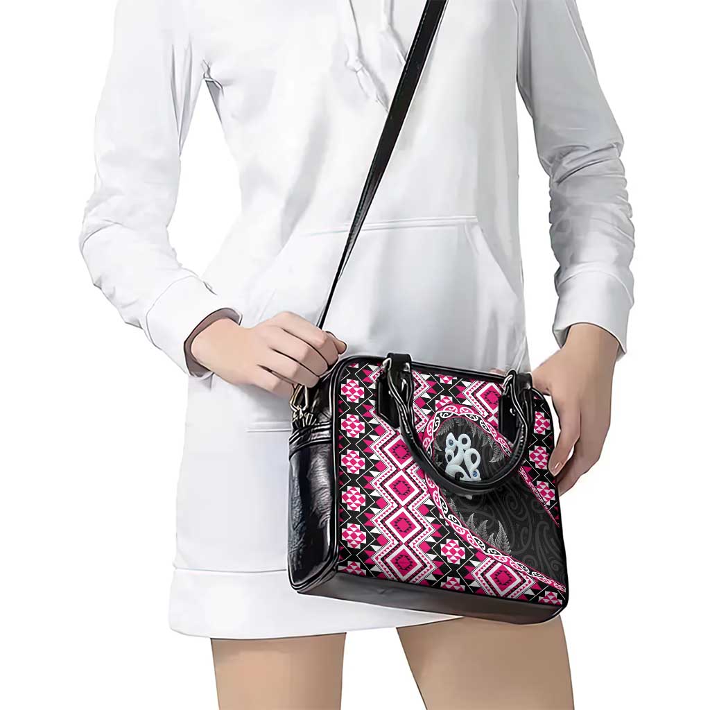 Pink Taniko Motif Aotearoa Manaia and Silver Fern Shoulder Handbag LT03 - Polynesian Pride
