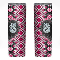 Pink Taniko Motif Aotearoa Manaia and Silver Fern Skinny Tumbler LT03 Pink - Polynesian Pride