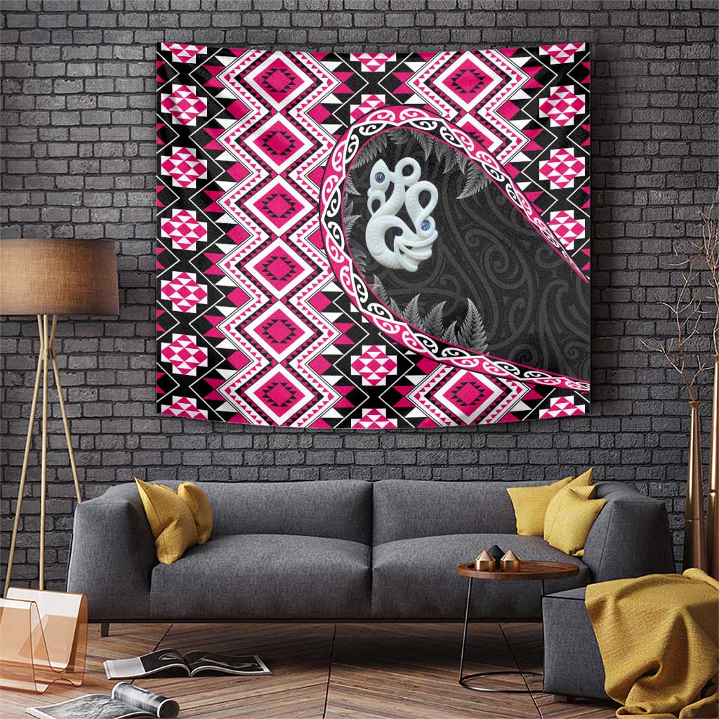 Pink Taniko Motif Aotearoa Manaia and Silver Fern Tapestry LT03 Pink - Polynesian Pride