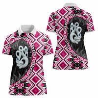 Pink Taniko Motif Aotearoa Manaia and Silver Fern Women Polo Shirt