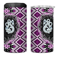Purple Taniko Motif Aotearoa Manaia and Silver Fern 4 in 1 Can Cooler Tumbler LT03 One Size: 16 oz Purple - Polynesian Pride