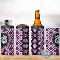 Purple Taniko Motif Aotearoa Manaia and Silver Fern 4 in 1 Can Cooler Tumbler LT03 - Polynesian Pride