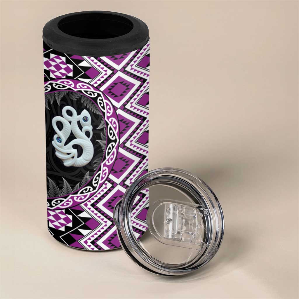 Purple Taniko Motif Aotearoa Manaia and Silver Fern 4 in 1 Can Cooler Tumbler LT03 - Polynesian Pride