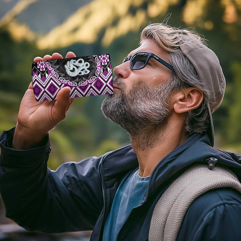 Purple Taniko Motif Aotearoa Manaia and Silver Fern 4 in 1 Can Cooler Tumbler LT03 - Polynesian Pride
