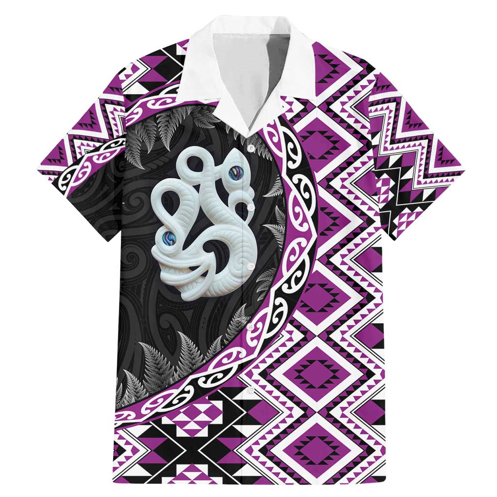 Purple Taniko Motif Aotearoa Manaia and Silver Fern Family Matching Mermaid Dress and Hawaiian Shirt LT03 Dad's Shirt - Short Sleeve Purple - Polynesian Pride