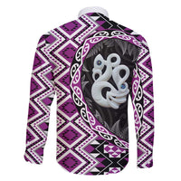 Purple Taniko Motif Aotearoa Manaia and Silver Fern Family Matching Summer Maxi Dress and Hawaiian Shirt LT03 - Polynesian Pride