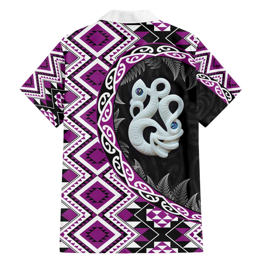 Purple Taniko Motif Aotearoa Manaia and Silver Fern Family Matching Tank Maxi Dress and Hawaiian Shirt LT03 - Polynesian Pride
