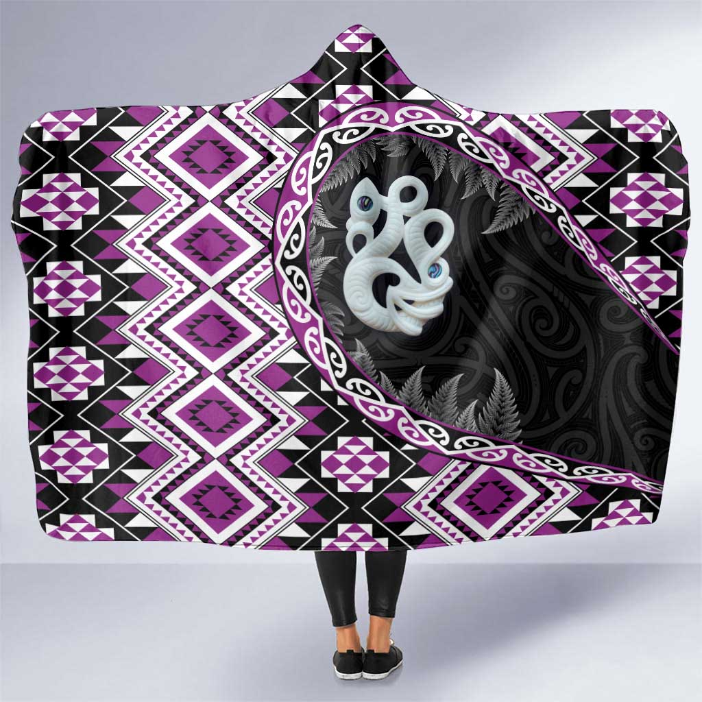 Purple Taniko Motif Aotearoa Manaia and Silver Fern Hooded Blanket LT03 One Size Purple - Polynesian Pride