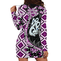 Purple Taniko Motif Aotearoa Manaia and Silver Fern Hoodie Dress LT03 - Polynesian Pride