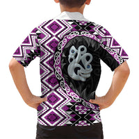 Purple Taniko Motif Aotearoa Manaia and Silver Fern Kid Hawaiian Shirt
