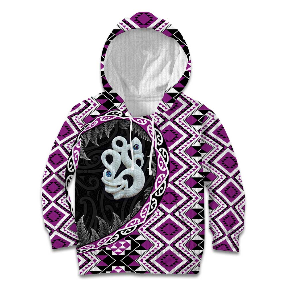 Purple Taniko Motif Aotearoa Manaia and Silver Fern Kid Hoodie LT03 Hoodie Purple - Polynesian Pride