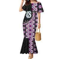 Purple Taniko Motif Aotearoa Manaia and Silver Fern Mermaid Dress LT03 Women Purple - Polynesian Pride
