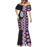 Purple Taniko Motif Aotearoa Manaia and Silver Fern Mermaid Dress LT03 - Polynesian Pride