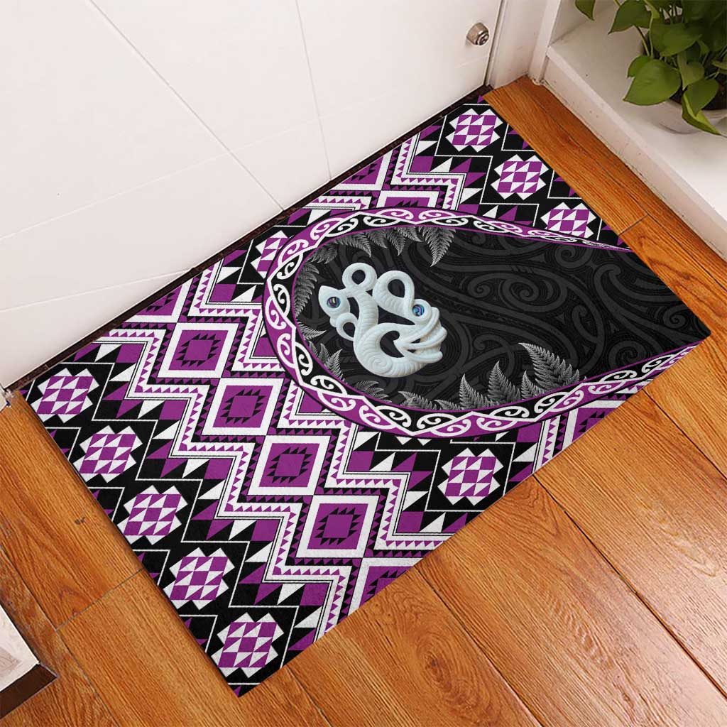 Purple Taniko Motif Aotearoa Manaia and Silver Fern Rubber Doormat LT03 - Polynesian Pride