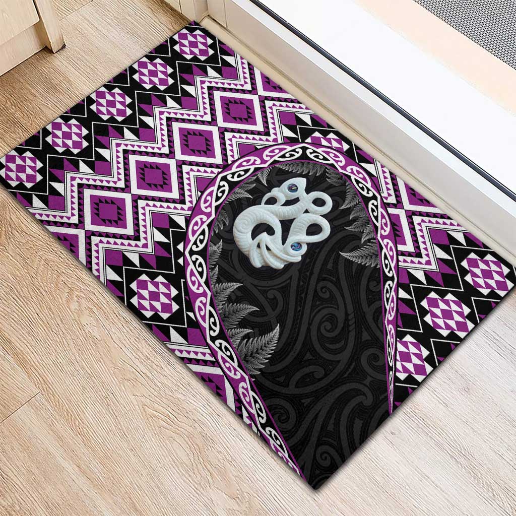 Purple Taniko Motif Aotearoa Manaia and Silver Fern Rubber Doormat LT03 - Polynesian Pride