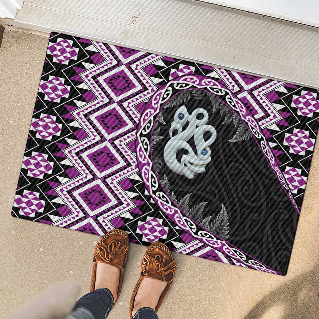 Purple Taniko Motif Aotearoa Manaia and Silver Fern Rubber Doormat LT03 - Polynesian Pride