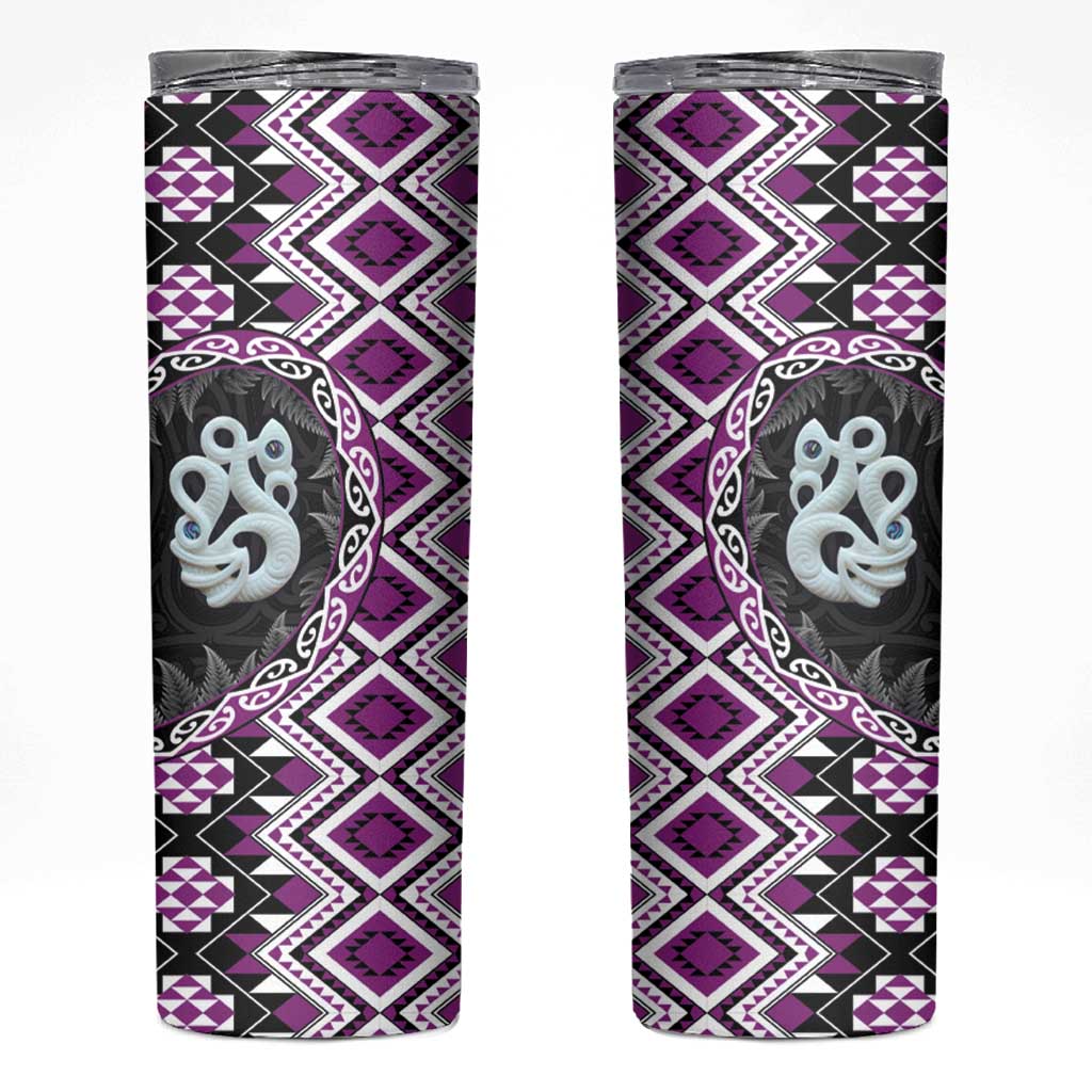 Purple Taniko Motif Aotearoa Manaia and Silver Fern Skinny Tumbler LT03 Purple - Polynesian Pride