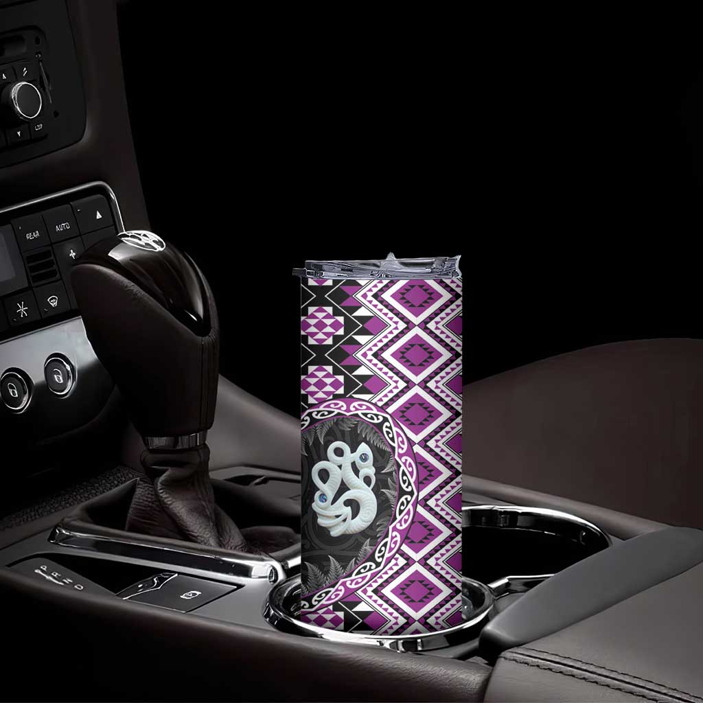 Purple Taniko Motif Aotearoa Manaia and Silver Fern Skinny Tumbler LT03 - Polynesian Pride