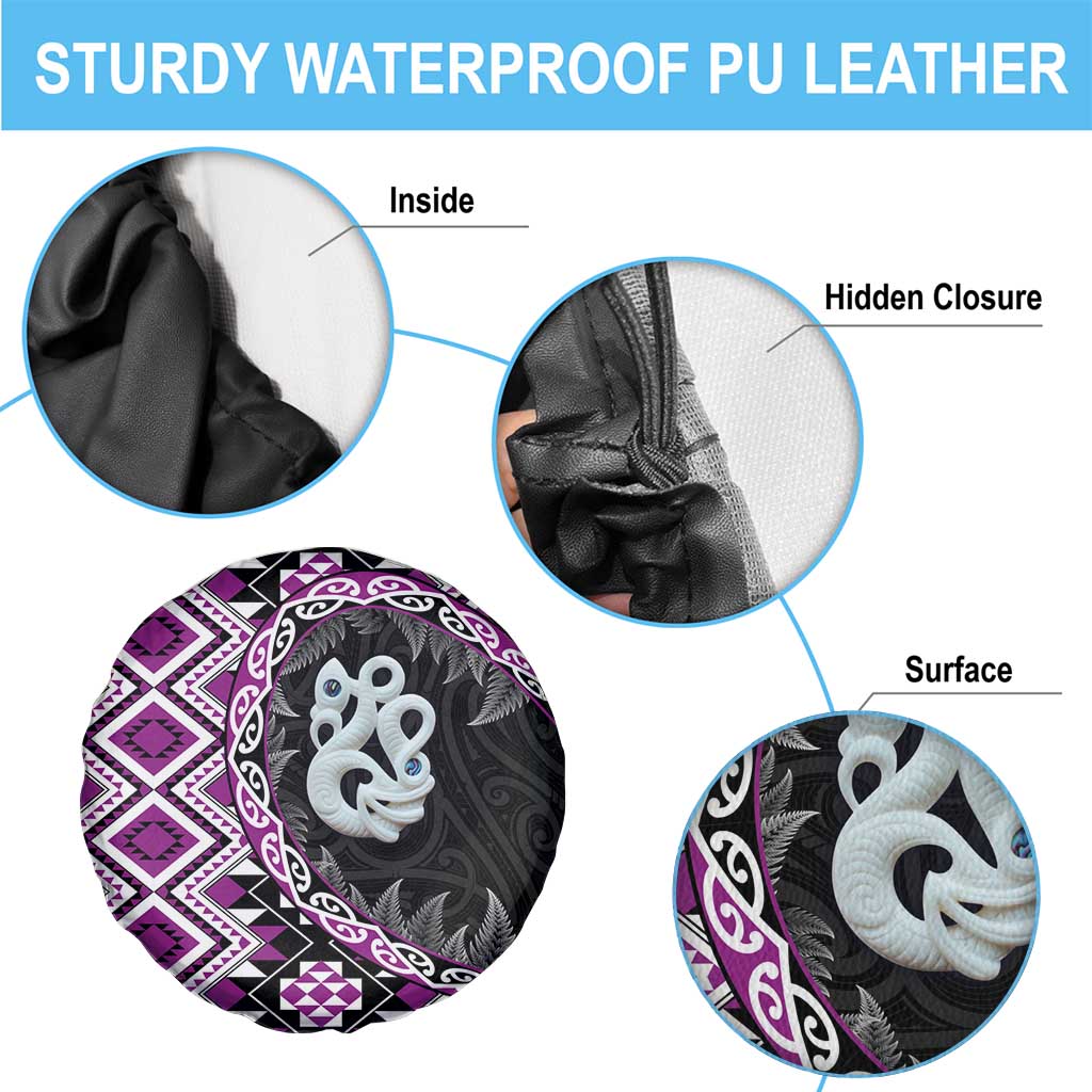 Purple Taniko Motif Aotearoa Manaia and Silver Fern Spare Tire Cover