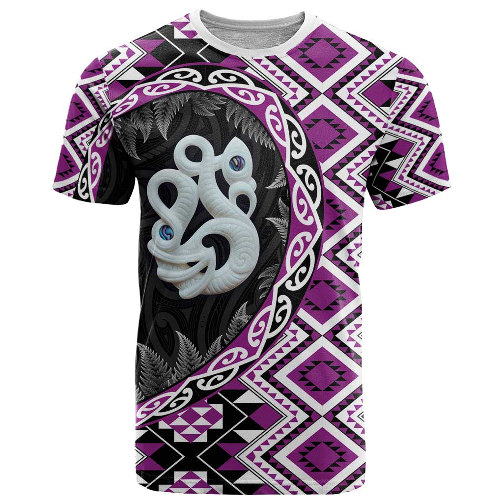 Purple Taniko Motif Aotearoa Manaia and Silver Fern T Shirt LT03 Purple - Polynesian Pride