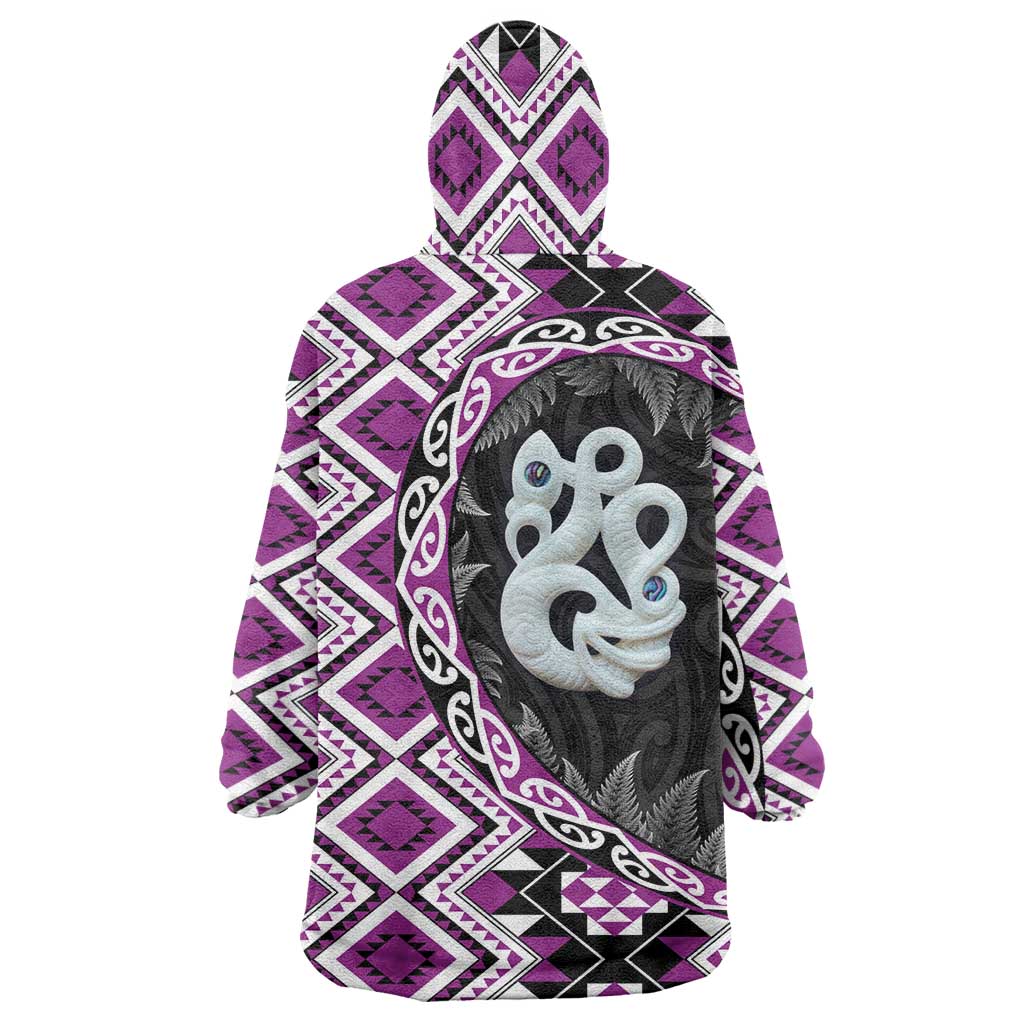 Purple Taniko Motif Aotearoa Manaia and Silver Fern Wearable Blanket Hoodie LT03 - Polynesian Pride