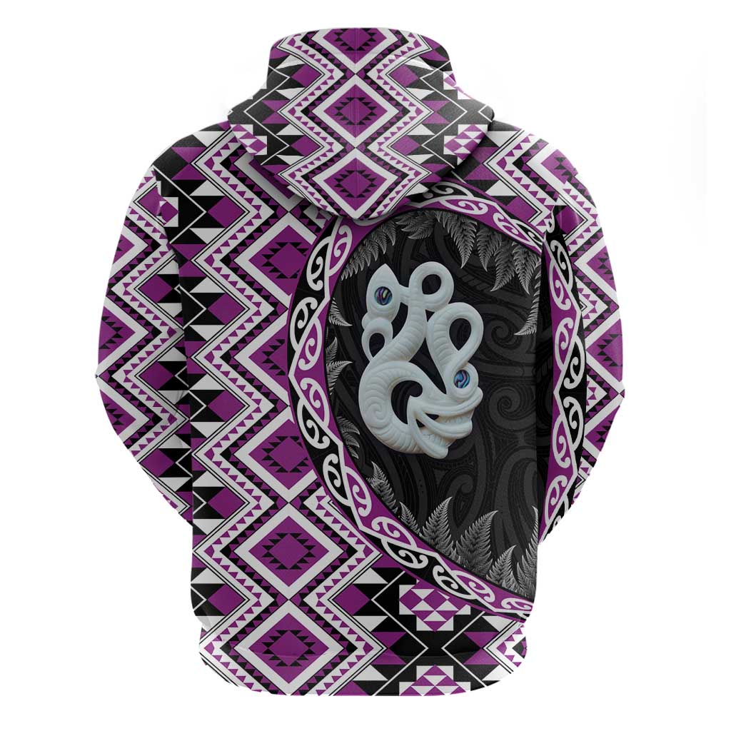 Purple Taniko Motif Aotearoa Manaia and Silver Fern Zip Hoodie
