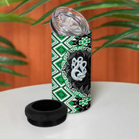 Green Taniko Motif Aotearoa Manaia and Silver Fern 4 in 1 Can Cooler Tumbler LT03 - Polynesian Pride
