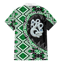 Green Taniko Motif Aotearoa Manaia and Silver Fern Family Matching Mermaid Dress and Hawaiian Shirt LT03 - Polynesian Pride