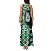 Green Taniko Motif Aotearoa Manaia and Silver Fern Family Matching Tank Maxi Dress and Hawaiian Shirt LT03 - Polynesian Pride