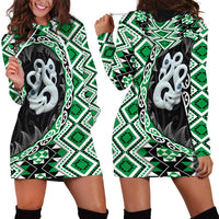 Green Taniko Motif Aotearoa Manaia and Silver Fern Hoodie Dress LT03 - Polynesian Pride
