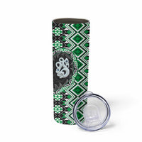 Green Taniko Motif Aotearoa Manaia and Silver Fern Skinny Tumbler LT03 - Polynesian Pride