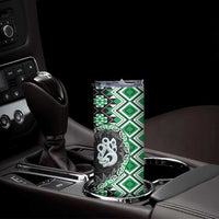 Green Taniko Motif Aotearoa Manaia and Silver Fern Skinny Tumbler LT03 - Polynesian Pride