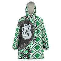 Green Taniko Motif Aotearoa Manaia and Silver Fern Wearable Blanket Hoodie LT03 One Size Green - Polynesian Pride