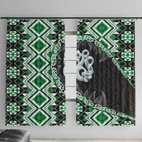 Green Taniko Motif Aotearoa Manaia and Silver Fern Window Curtain LT03 With Hooks Green - Polynesian Pride