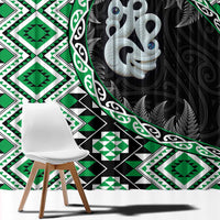 Green Taniko Motif Aotearoa Manaia and Silver Fern Window Curtain LT03 - Polynesian Pride