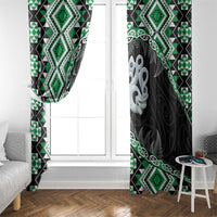 Green Taniko Motif Aotearoa Manaia and Silver Fern Window Curtain LT03 - Polynesian Pride