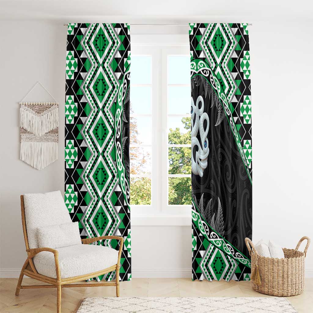 Green Taniko Motif Aotearoa Manaia and Silver Fern Window Curtain LT03 - Polynesian Pride