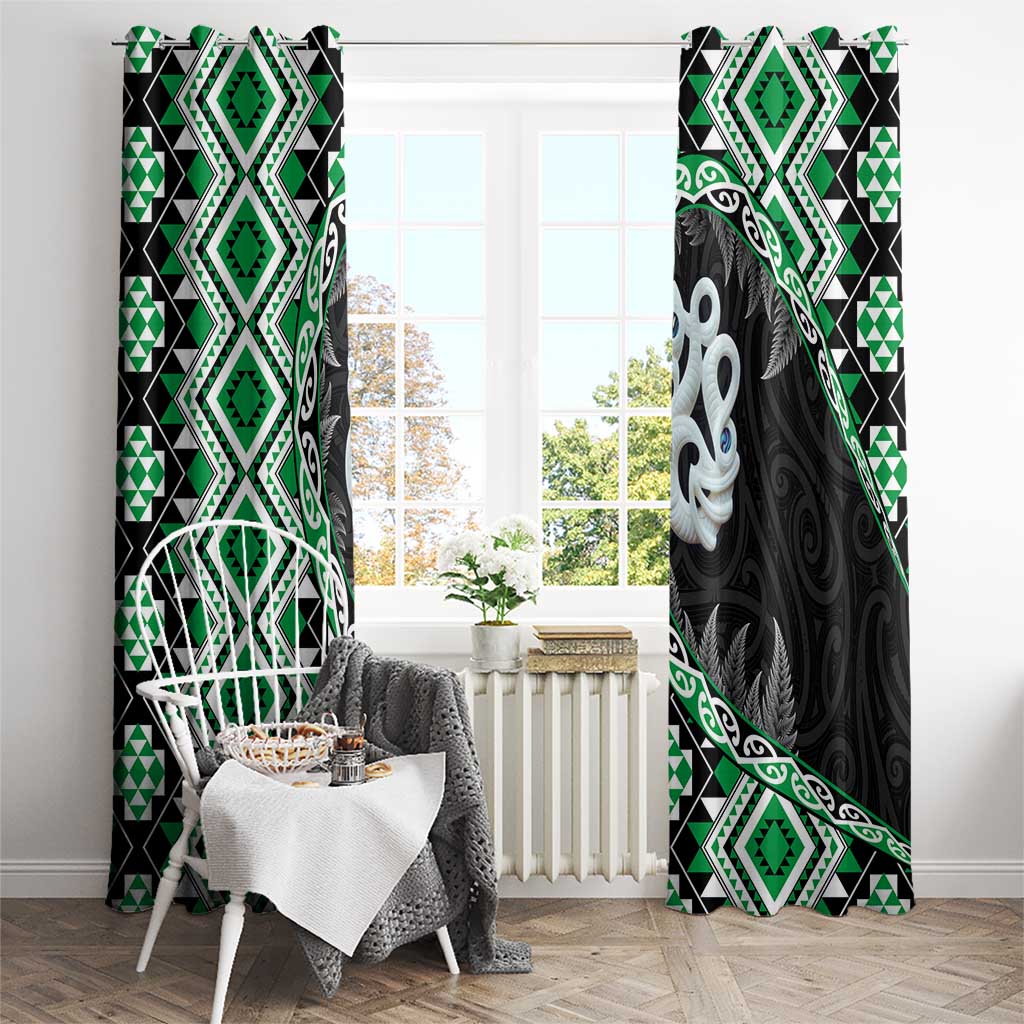 Green Taniko Motif Aotearoa Manaia and Silver Fern Window Curtain LT03 - Polynesian Pride