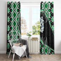 Green Taniko Motif Aotearoa Manaia and Silver Fern Window Curtain LT03 - Polynesian Pride