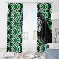 Green Taniko Motif Aotearoa Manaia and Silver Fern Window Curtain LT03 - Polynesian Pride
