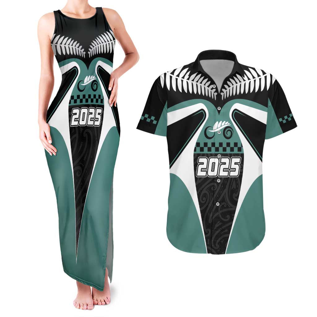 Custom New Zealand Bicycle 2025 Couples Matching Tank Maxi Dress and Hawaiian Shirt LT03 Black-Teal - Polynesian Pride