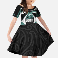 Custom New Zealand Bicycle 2025 Family Matching Mermaid Dress and Hawaiian Shirt LT03 Daughter's Dress Black-Teal - Polynesian Pride