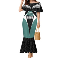 Custom New Zealand Bicycle 2025 Family Matching Mermaid Dress and Hawaiian Shirt LT03 Mom's Dress Black-Teal - Polynesian Pride