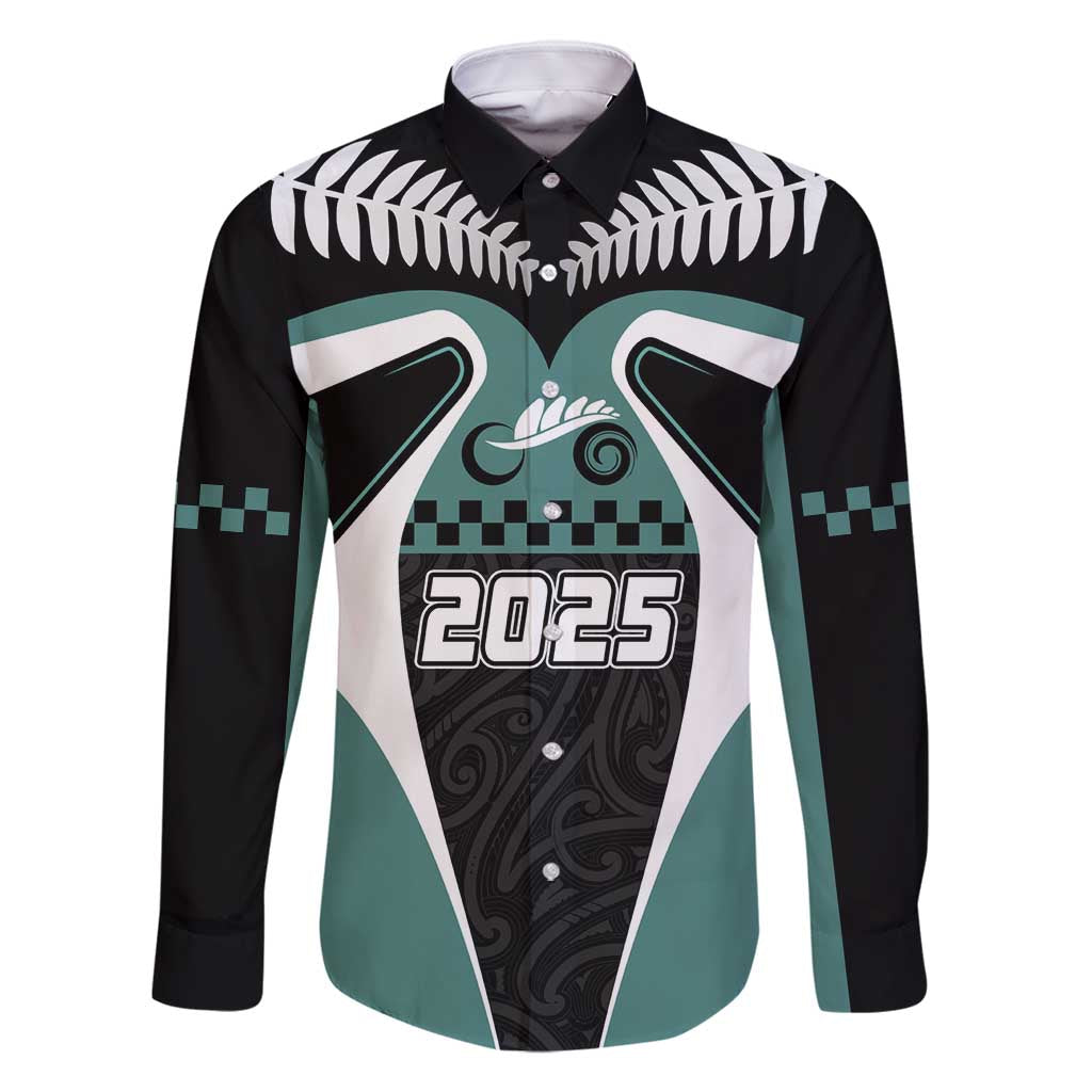 Custom New Zealand Bicycle 2025 Family Matching Off Shoulder Maxi Dress and Hawaiian Shirt LT03 Dad's Shirt - Long Sleeve Black-Teal - Polynesian Pride
