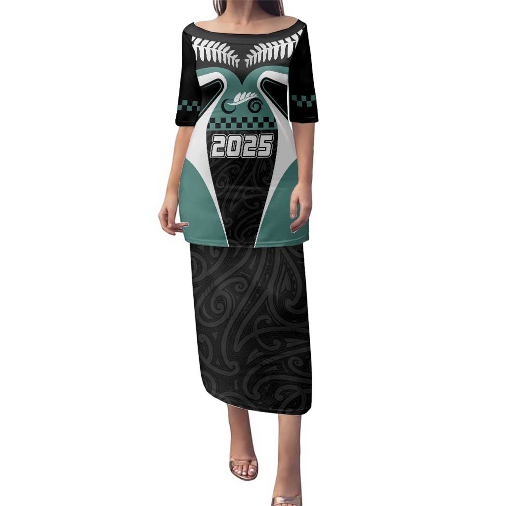 Custom New Zealand Bicycle 2025 Family Matching Puletasi and Hawaiian Shirt LT03 Mom's Dress Black-Teal - Polynesian Pride