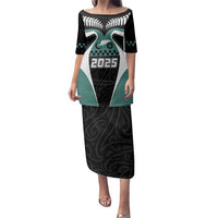 Custom New Zealand Bicycle 2025 Family Matching Puletasi and Hawaiian Shirt LT03 Mom's Dress Black-Teal - Polynesian Pride